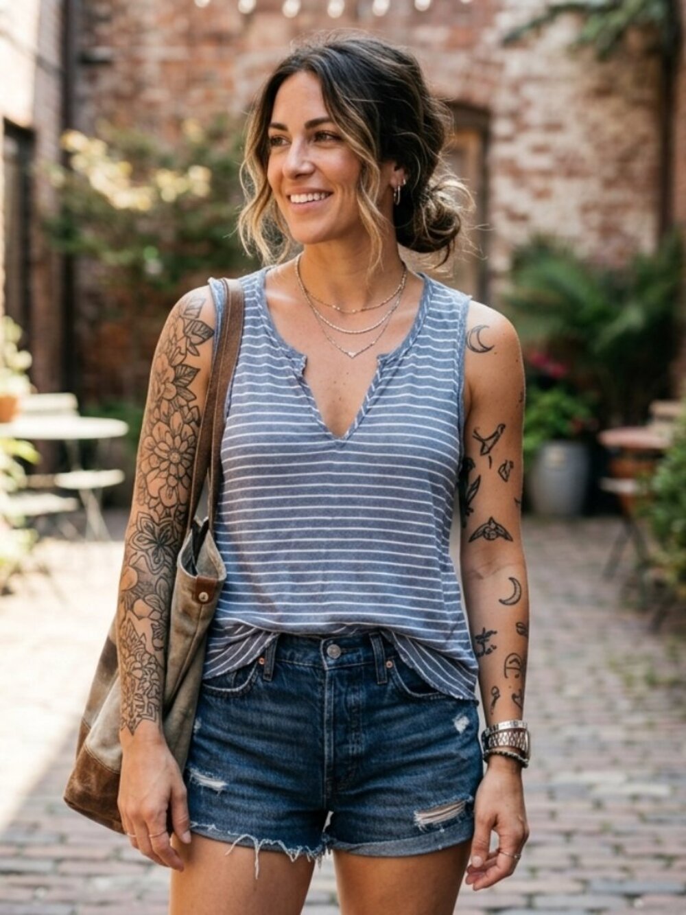 Madewell Blue Linen Striped Split Neck Tank Top - Size M